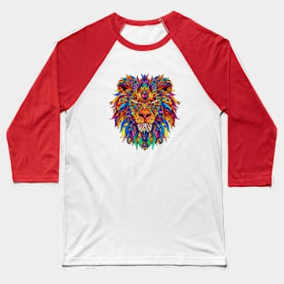 Colorful Folk Art Lion Baseball T-Shirt